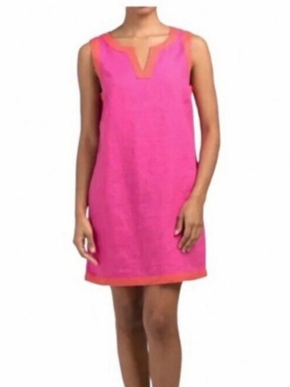 Sigrid Olsen Pink Linen Shift Dress with Orange Trim